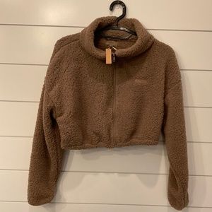 NWT SKIMS COZY KNIT CROPPED JACKET SIZE:LARGE. COLOR: DESERT